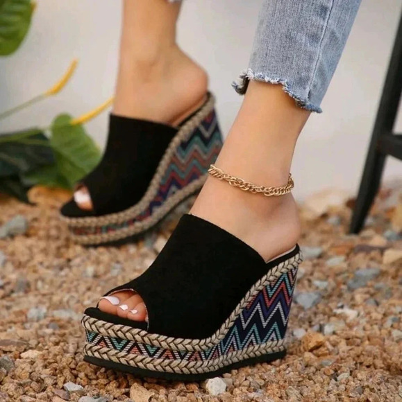 , Shoes - COPY - Bohemian Mules Women Fashionable Colorful High-Heeled Slippers With Plat…